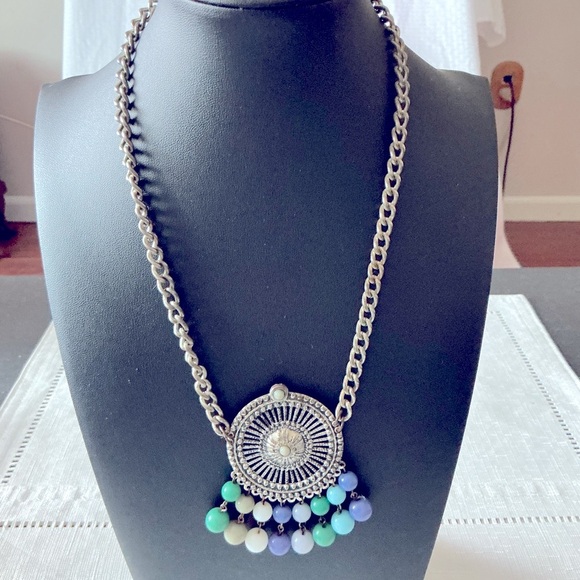 Turquoise Tone Silver Tone Necklace - Picture 1 of 4